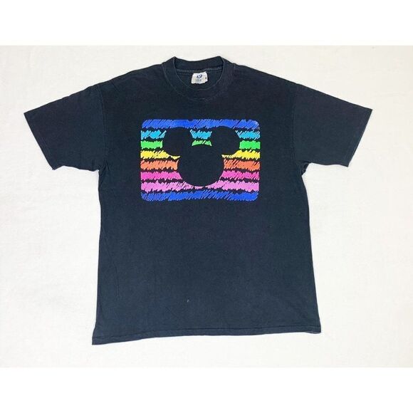 Vintage Mickey Mouse T-Shirt Black XL Rainbow Single Stitch - Picture 1 of 9